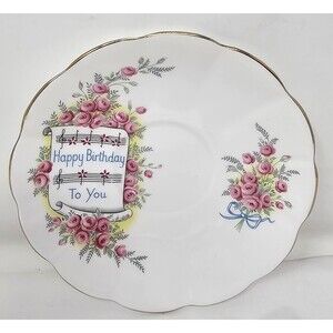 Elizabethan England Fine Bone China Happy Birthday Saucer Plate Floral Vintage